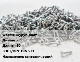 Шуруп шуруп-болт 8х80 ГОСТ: DIN 571 сантехнический